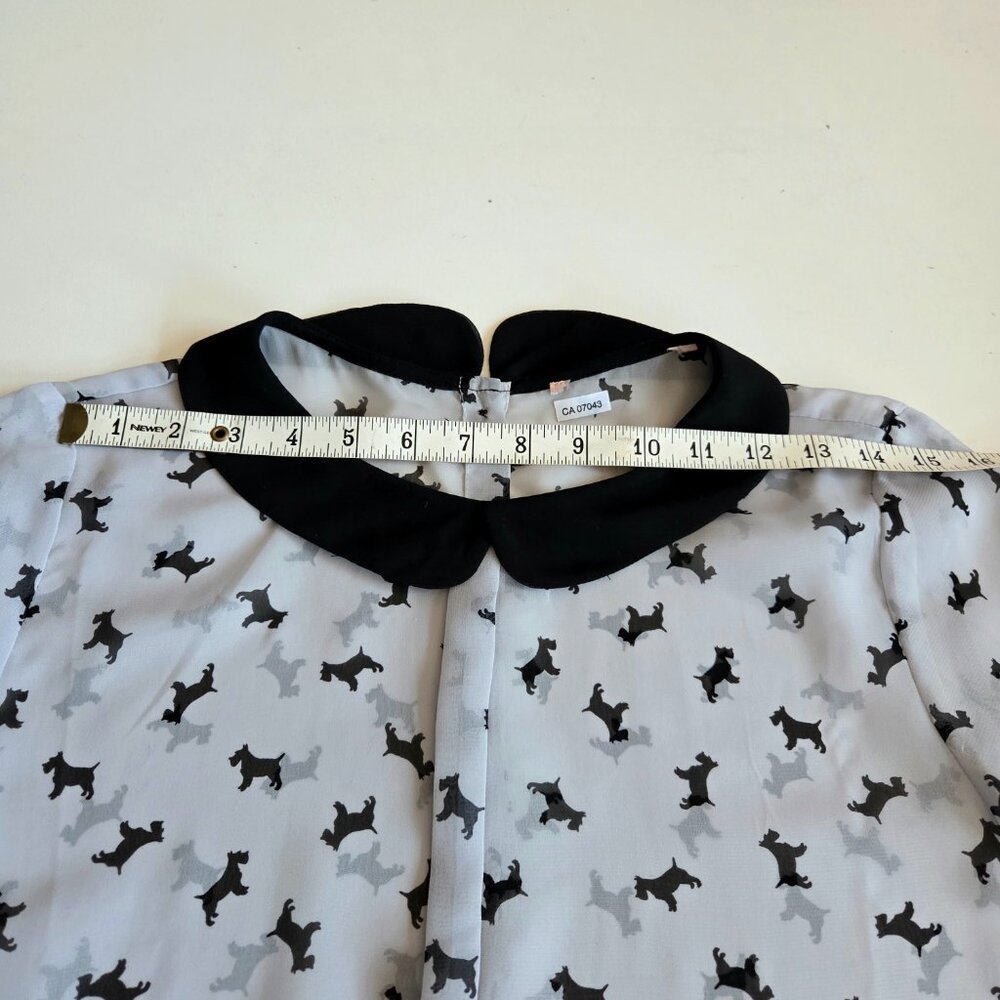 Peter Pan Collar Grey Dogs Pattern Blouse Short Sleeve Top - Picture 4 of 9